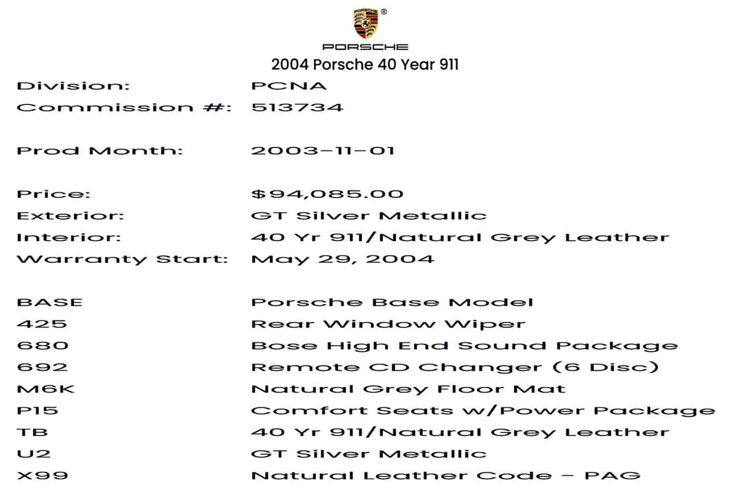 2004 Porsche 911 Carrera 40th Anniversary Edition — photo 43