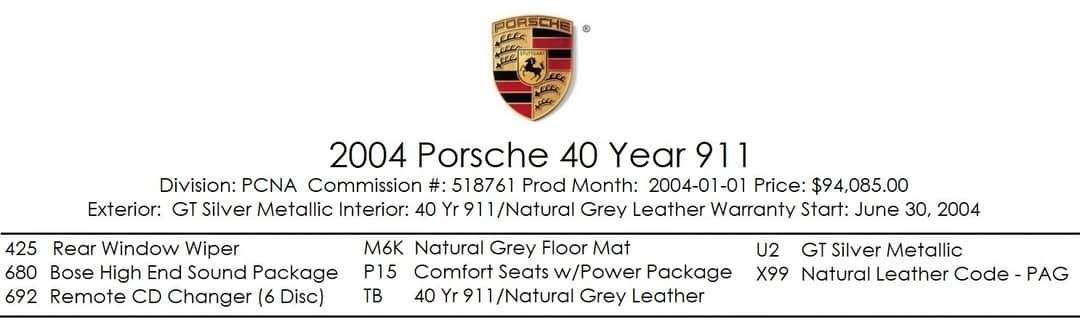 2004 Porsche 911 Carrera 40th Anniversary Edition — photo 5