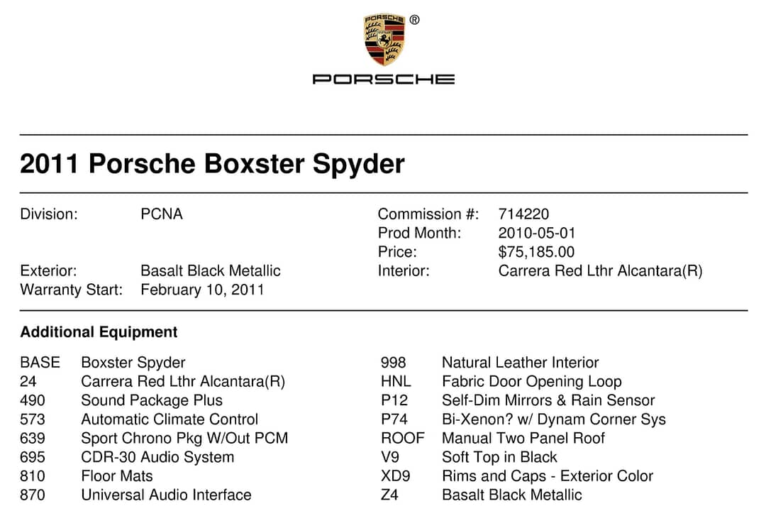 2011 Porsche Boxster Spyder — photo 50