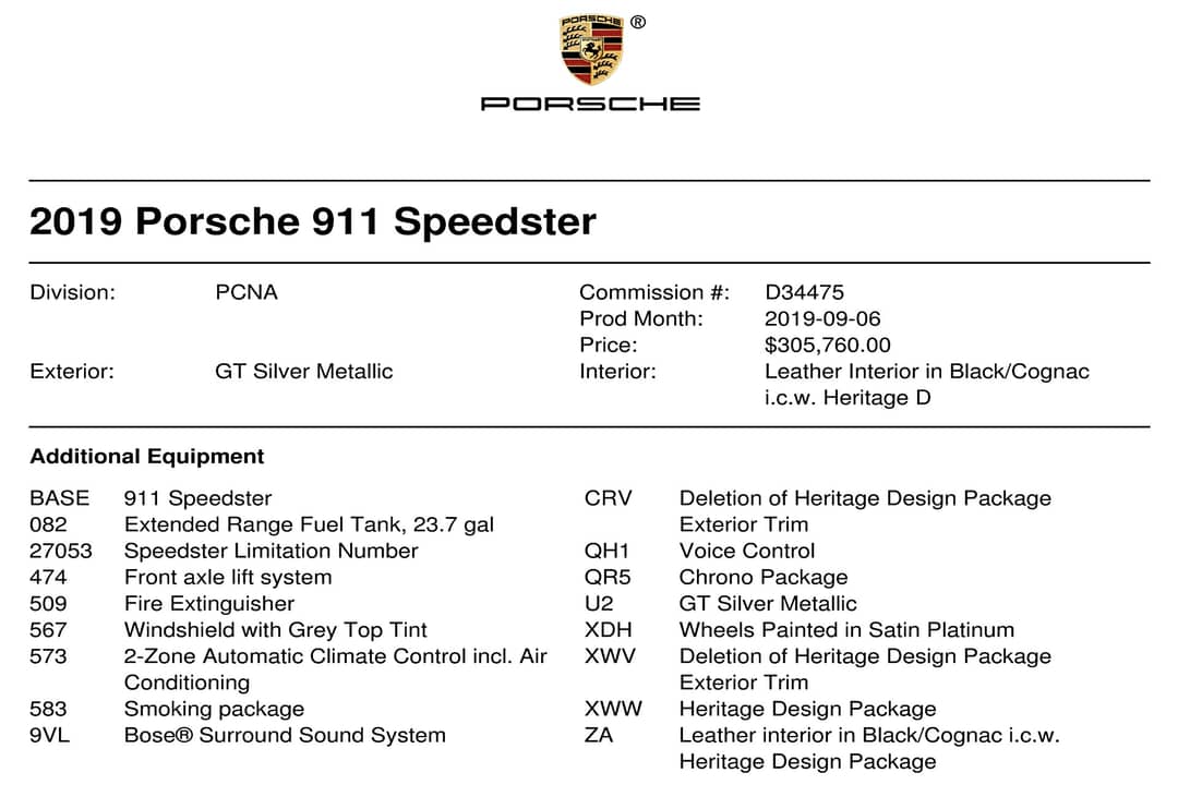 2019 Porsche 911 Speedster Heritage Design Package — photo 2