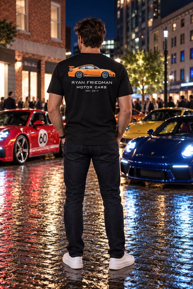 Man wearing the Orange GT3 RS T-Shirt from behind, showing the back print
