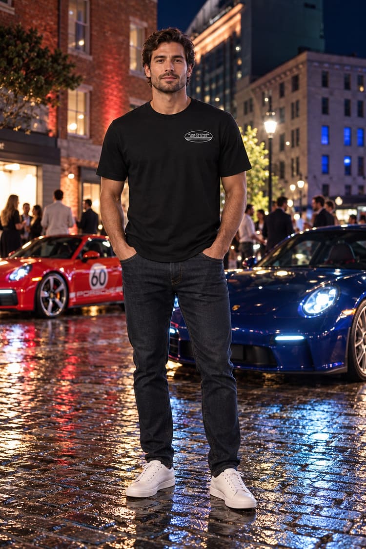 Man wearing the Orange GT3 RS T-Shirt from the front