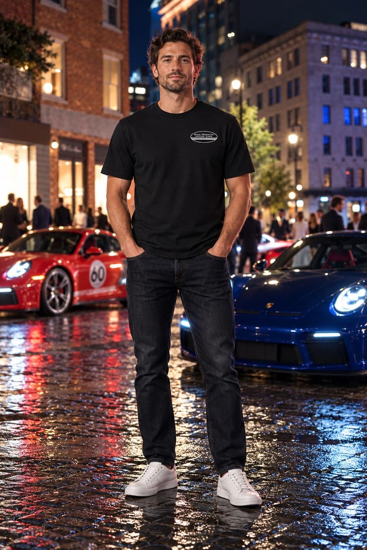 Man wearing the RF Classic 911 T-Shirt from the front