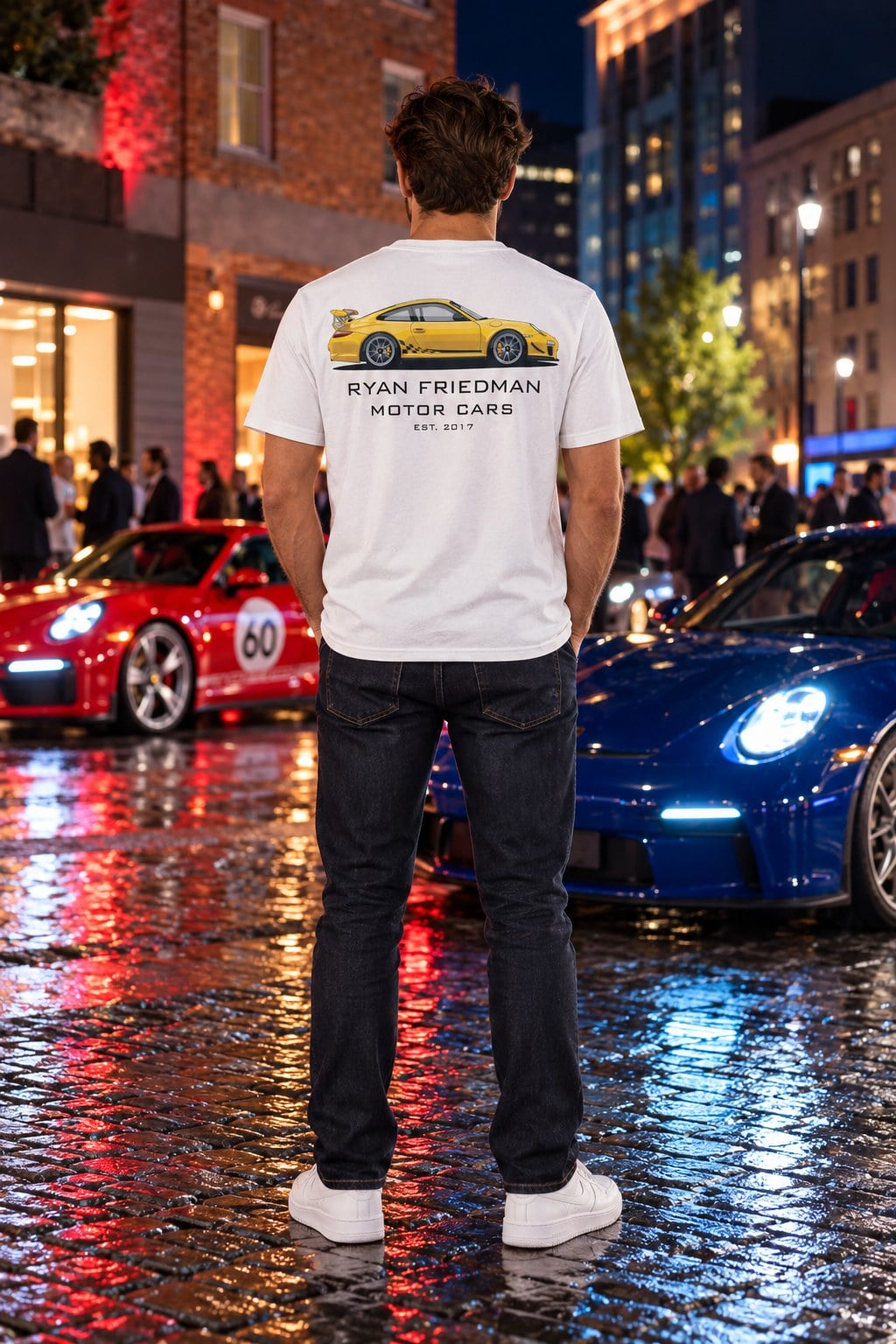 Man wearing the Yellow GT3 RS T-Shirt from behind, showing the back print