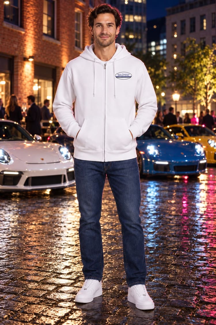 Man wearing the Blue Sport Classic Palm Beach Hoodie from the front