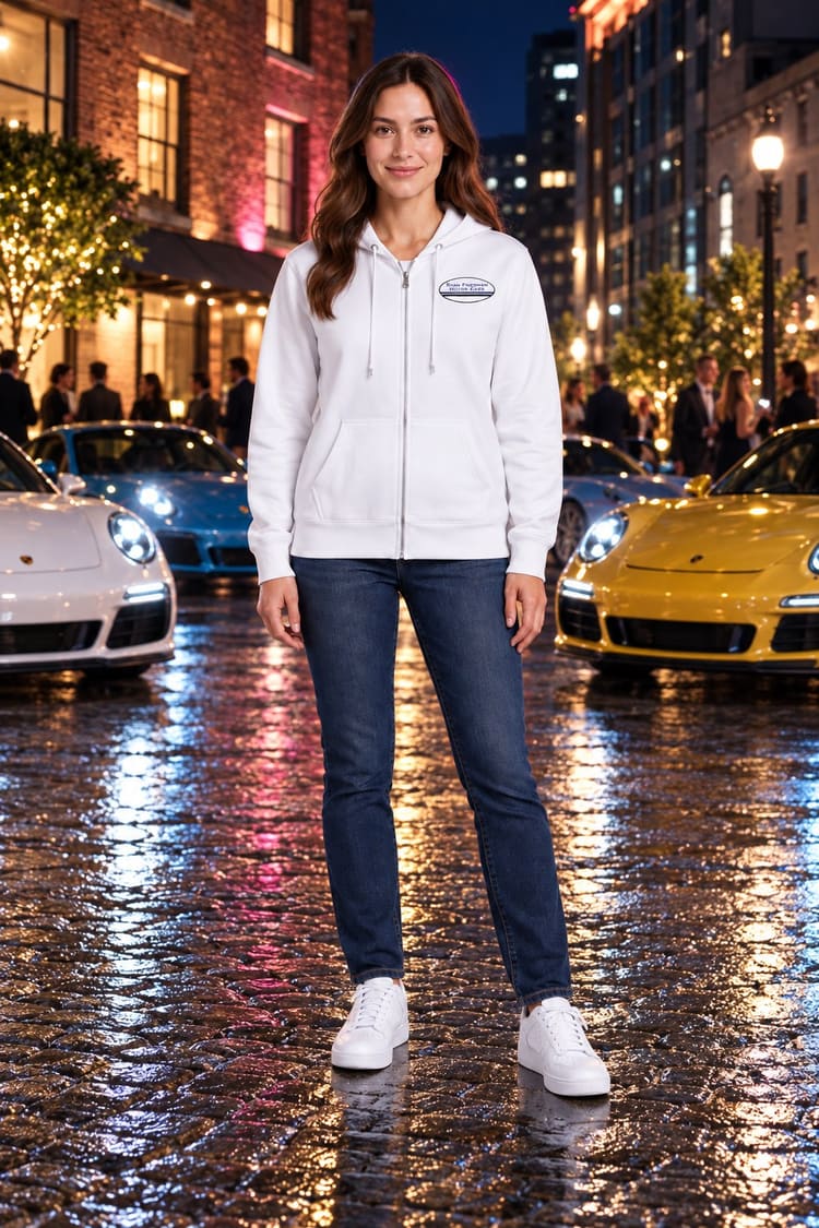 Woman wearing the Blue Sport Classic Palm Beach Hoodie from the front