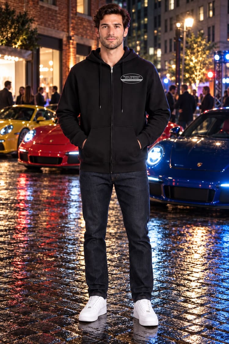 Man wearing the Miami Nights GT3 Hoodie from the front