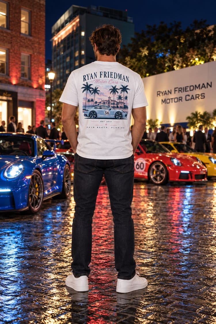 Man wearing the Palm Beach Sport Classic T-Shirt from behind, showing the back print