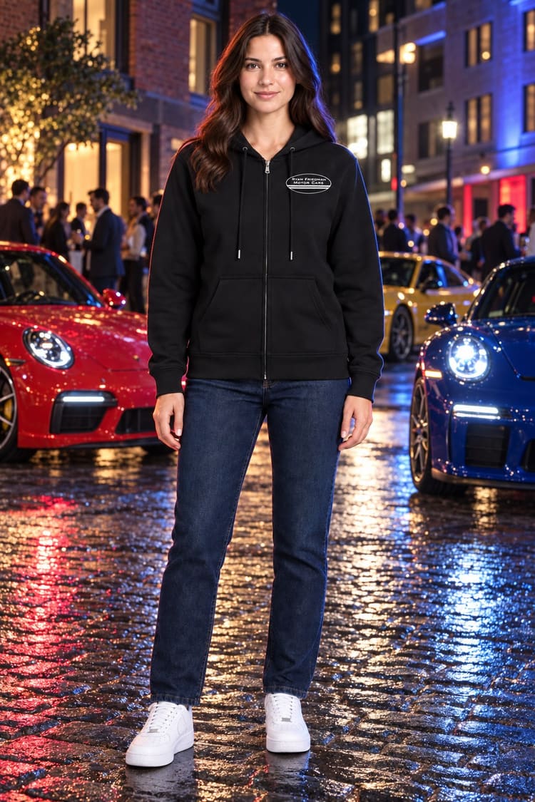 Woman wearing the RF Purple 07 Hoodie from the front