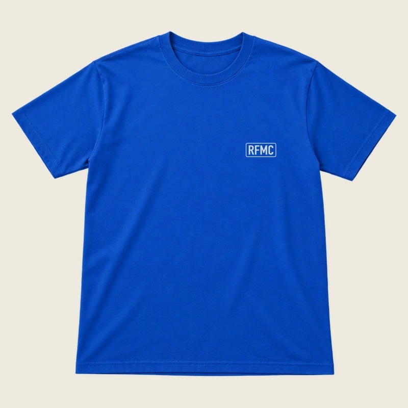 RFMC Logo Tee, Royal Blue, front artwork reference