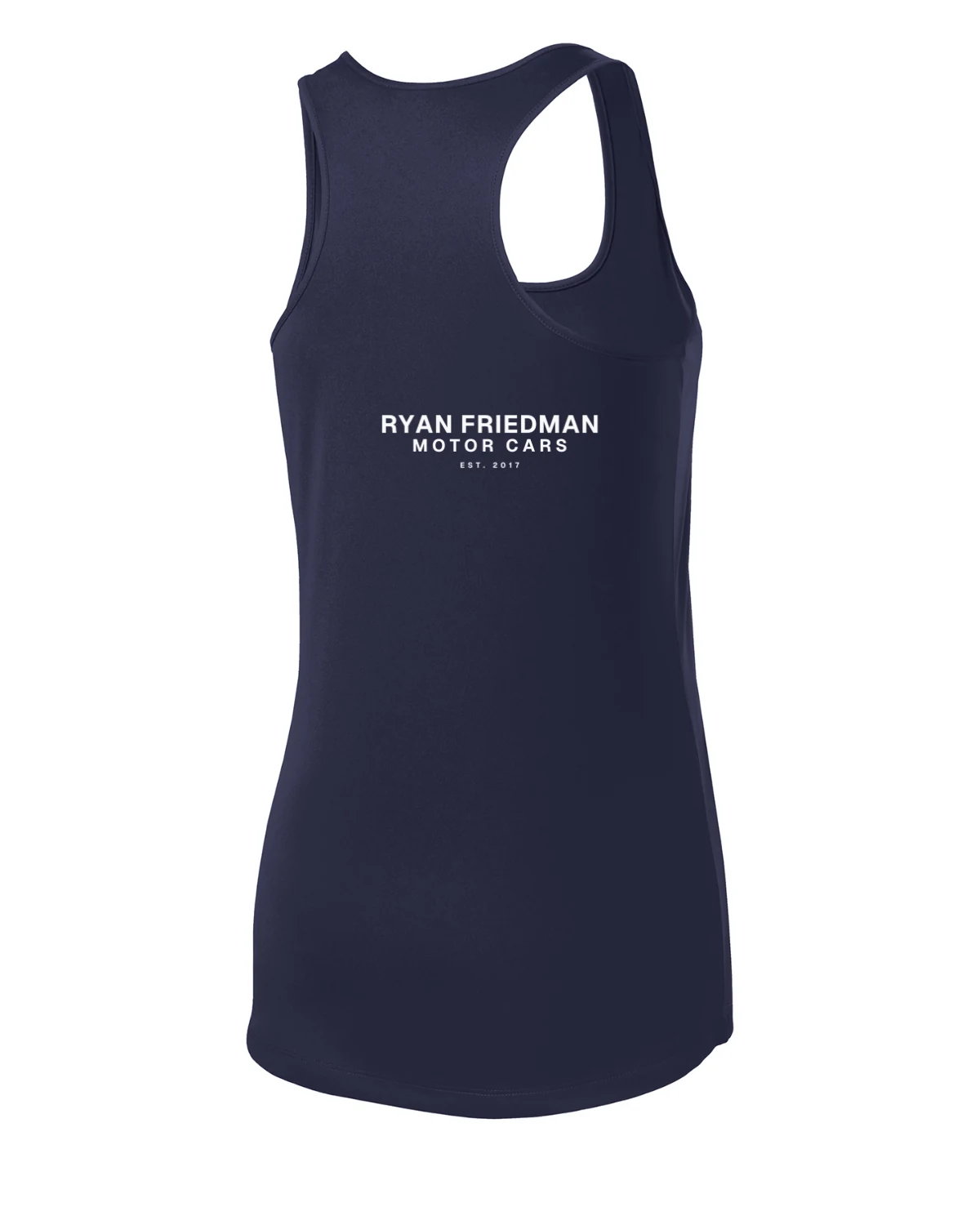 RFMC Racerback Tank, True Navy, back decoration proof